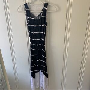Kensie Black White Tie Dye Lace Asymmetrical Maxi Dress XSmall vintage Y2K EUC